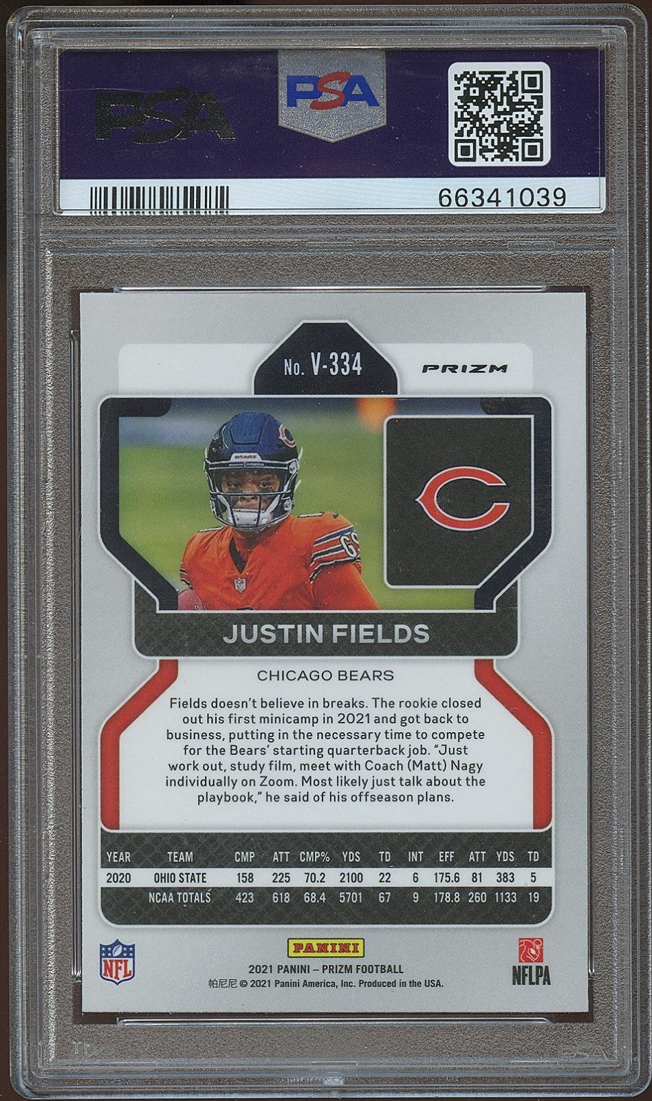 Justin Fields 2021 Prizm Silver Variation Silver Prizm RC Rookie Bears PSA 9