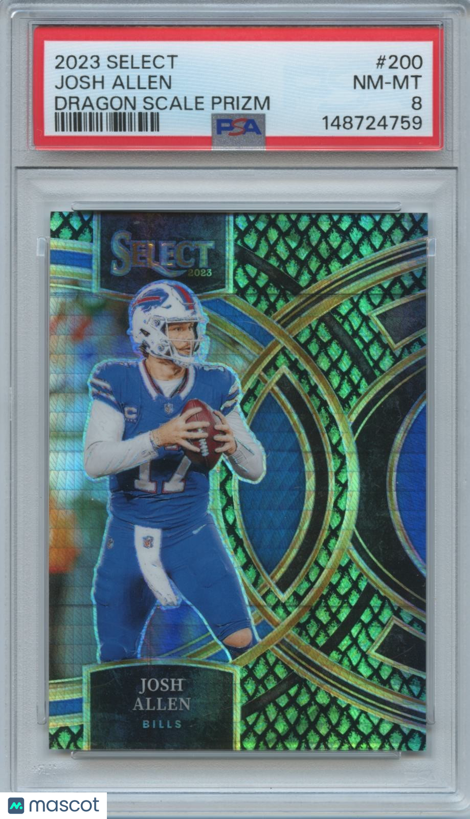 Josh Allen 2023 Select Dragon Scale Prizm Buffalo Bills 33/70 PSA 8