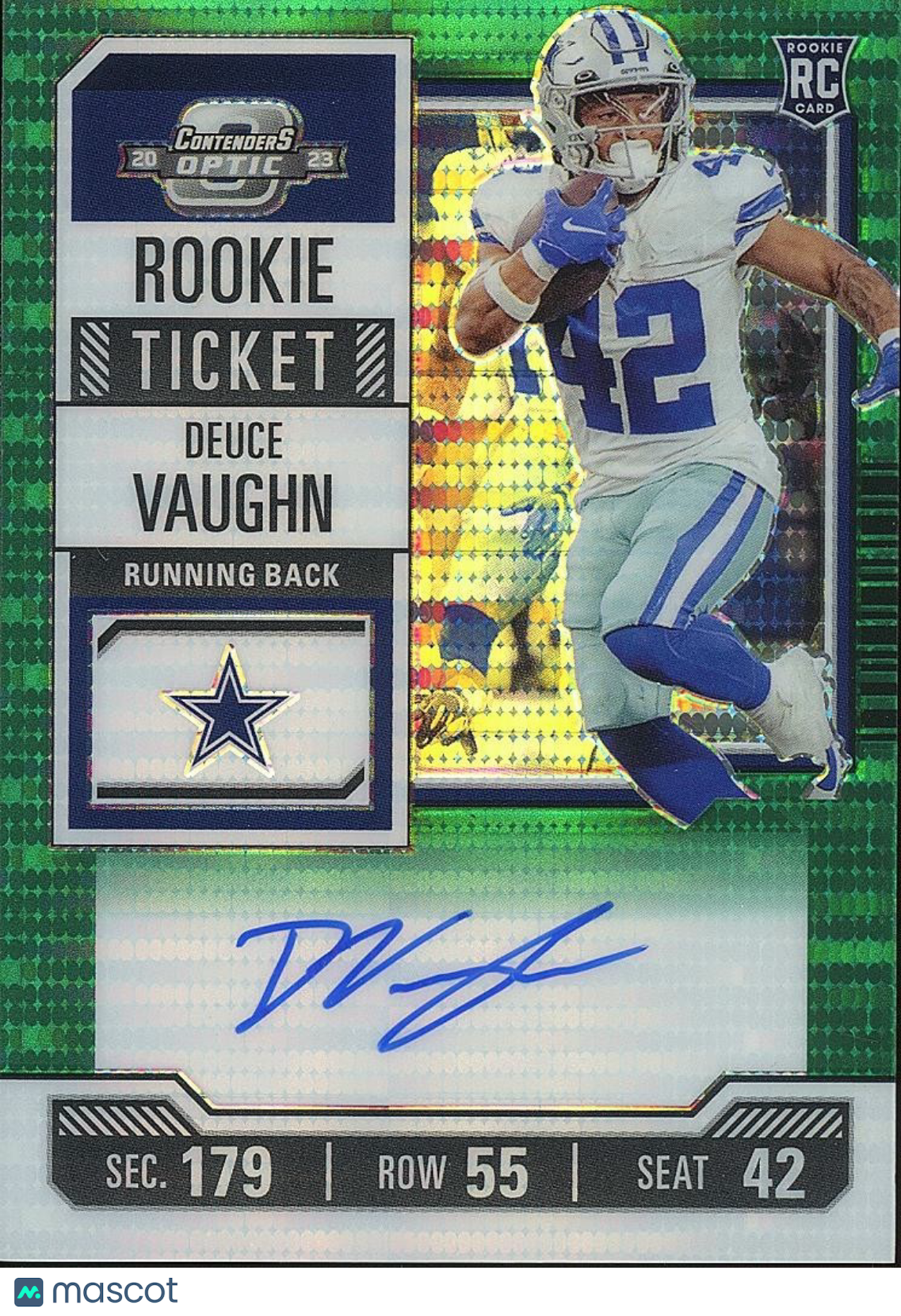 Deuce Vaughn 2023 Contenders Optic Green Pulsar Auto Autograph RC Cowboys 10/30