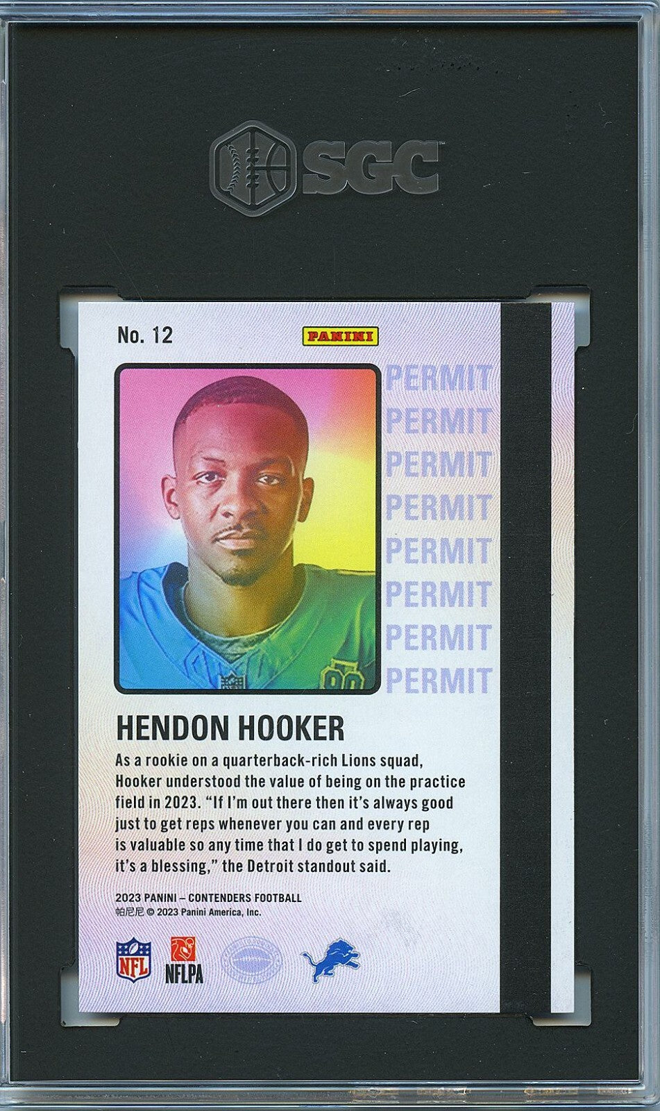 Hendon Hooker 2023 Contenders Permit To Dominate SSP CASE HIT RC Lions SGC 10