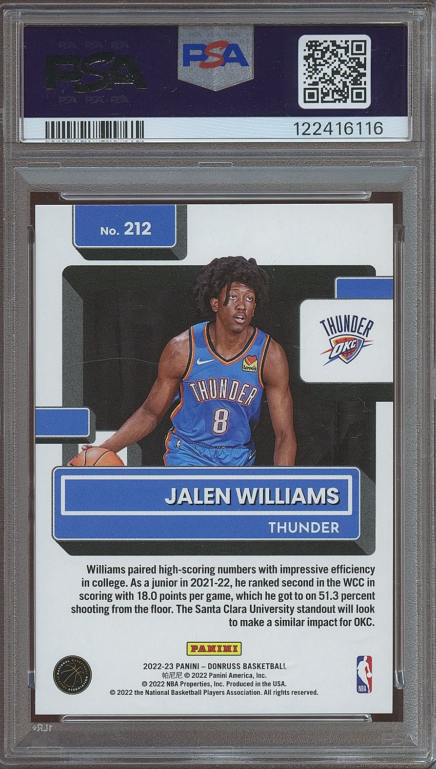 Jalen Williams 2022-23 Donruss Rated Rookie Blue RC OKC Thunder 6/49 PSA 10