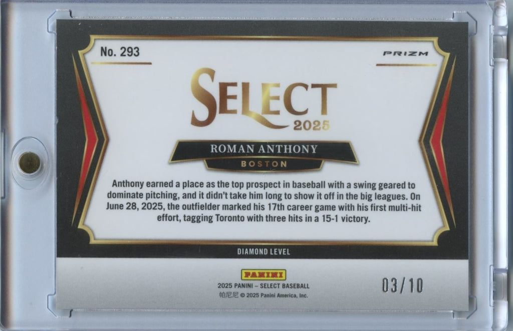 Roman Anthony 2025 Select Diamond Level GOLD Prizm Rookie RC Red Sox 3/10