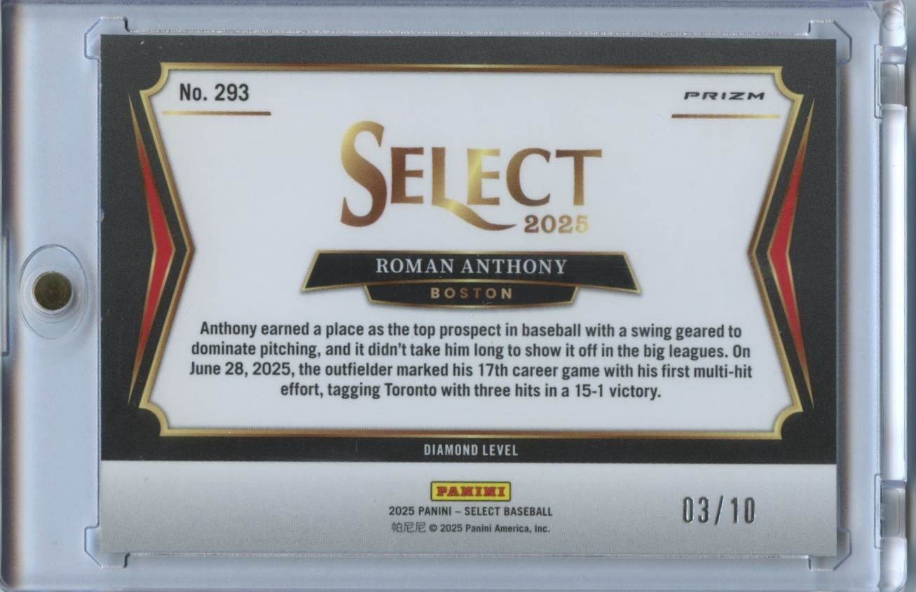 Roman Anthony 2025 Select Diamond Level GOLD Prizm Rookie RC Red Sox 3/10