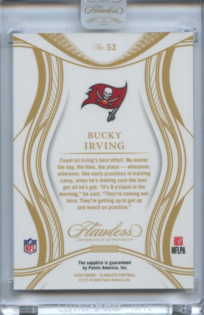 Bucky Irving 2025 Flawless Sapphire Gem Tampa Bay Buccaneers 5/20