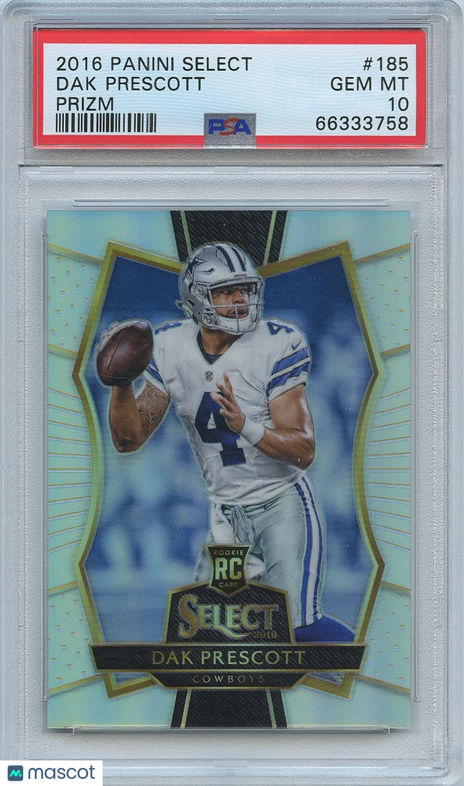 Dak Prescott 2016 Select Silver Prizm Rookie RC Dallas Cowboys #185 PSA 10