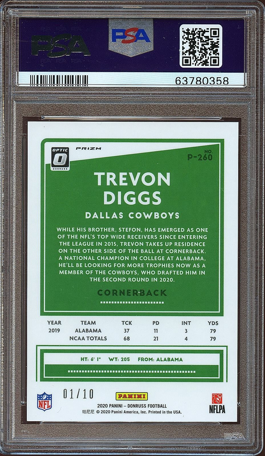 Trevon Diggs 2020 Optic GOLD Prizm Rookie RC Dallas Cowboys 1/10 PSA 9