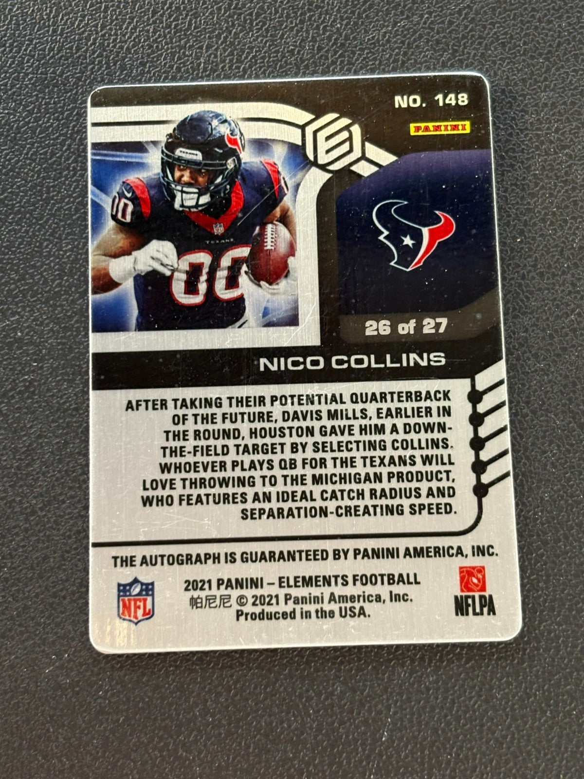 Nico Collins 2021 Elements Cobalt Auto Autograph Rookie RC Houston Texans 26/27