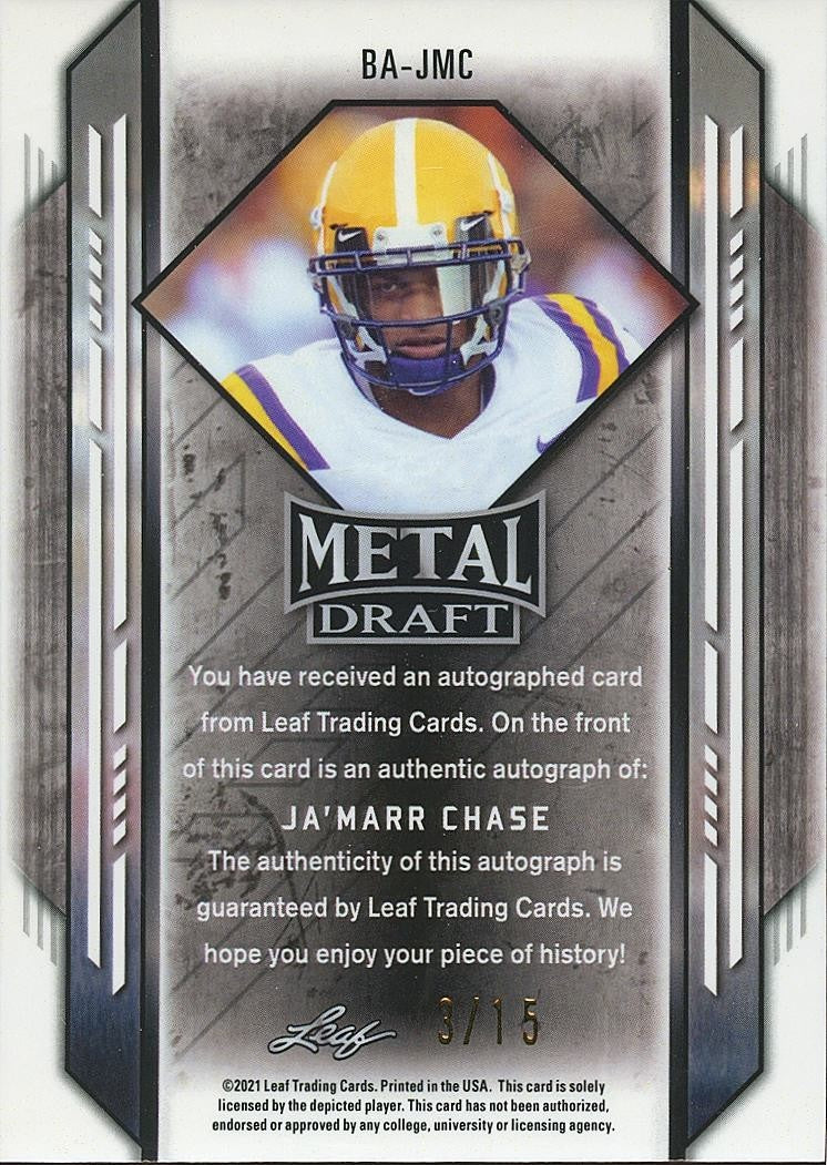 Ja'Marr Chase 2021 Leaf Metal Auto Autograph RC Rookie LSU Tigers Bengals 3/15