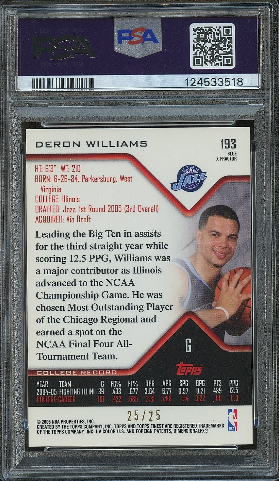Deron Williams 2004 Topps Finest Blue X-Fractor Rookie RC Utah Jazz 25/25 PSA 9