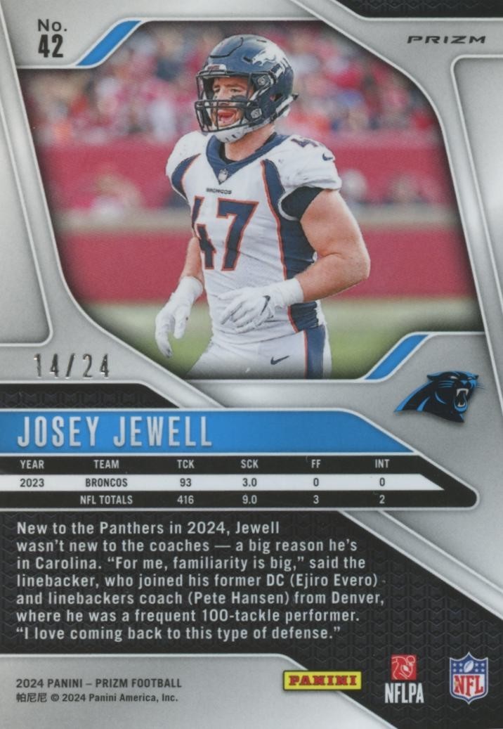 Josey Jewell 2024 Prizm GOLD Sparkle Prizm Broncos Panthers 14/24