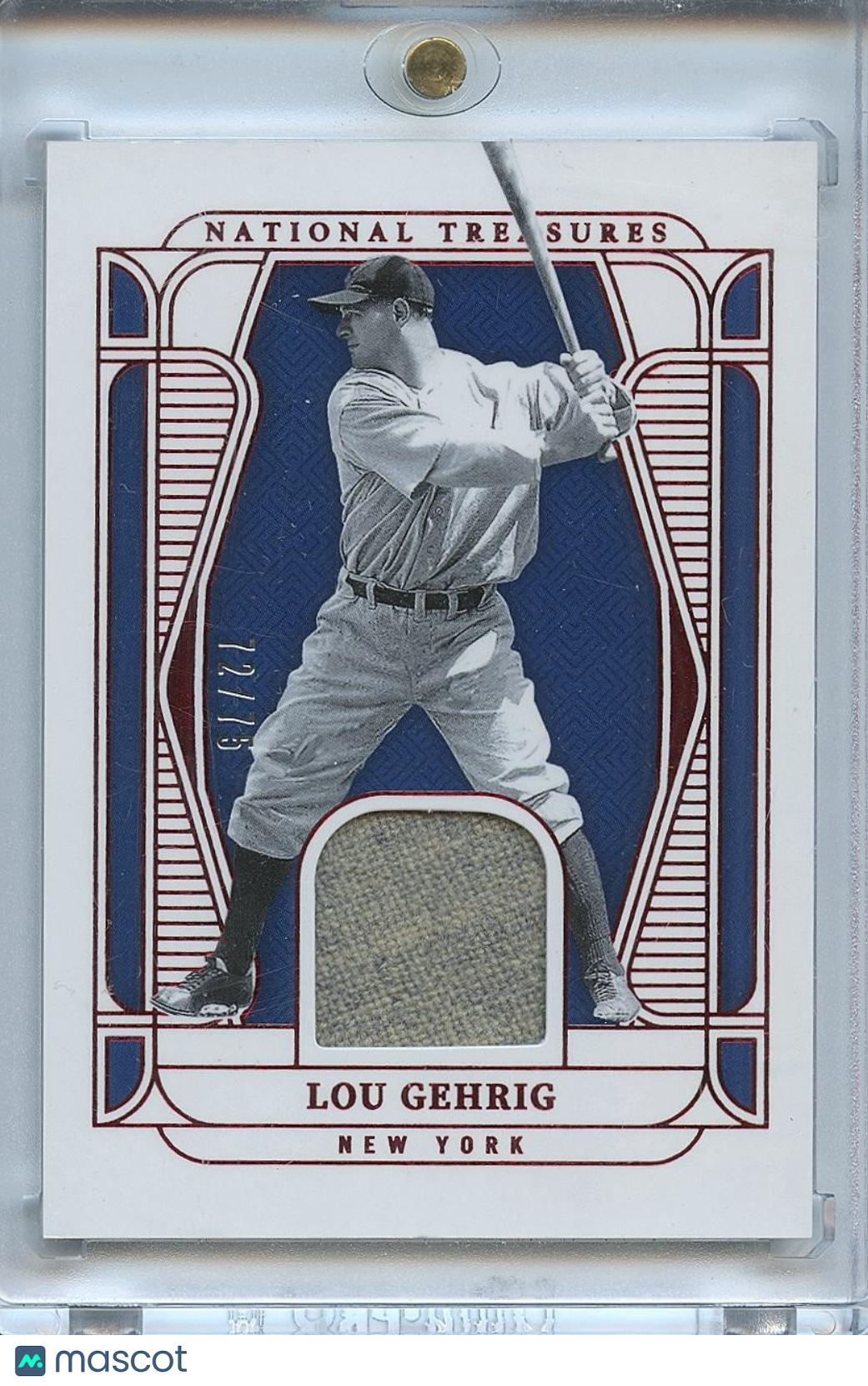 Lou Gehrig 2025 National Treasures Game Worn Patch New York Yankees 72/75