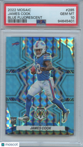 James Cook 2022 Mosaic Blue Fluorescent Rookie RC Buffalo Bills 11/15 PSA 10