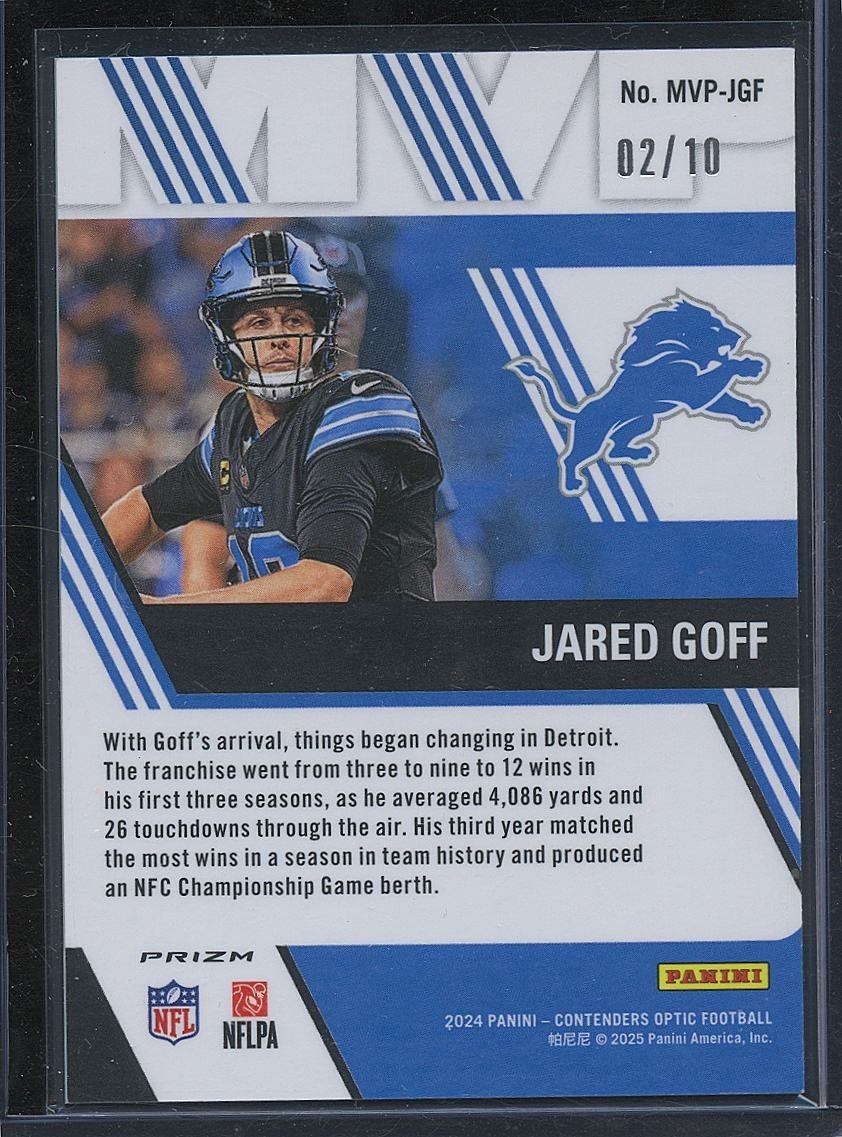 Jared Goff 2024 Contenders Optic MVP GOLD Prizm Detroit Lions 2/10