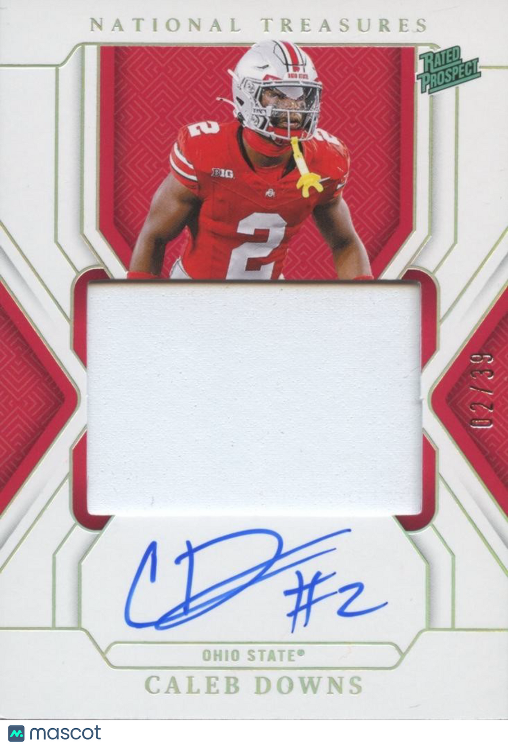 Caleb Downs 2025 National Treasures Auto Autograph RC JERSEY # Ohio State 2/39