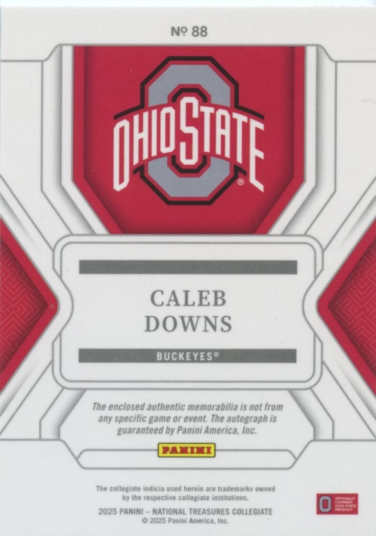 Caleb Downs 2025 National Treasures Auto Autograph RC JERSEY # Ohio State 2/39