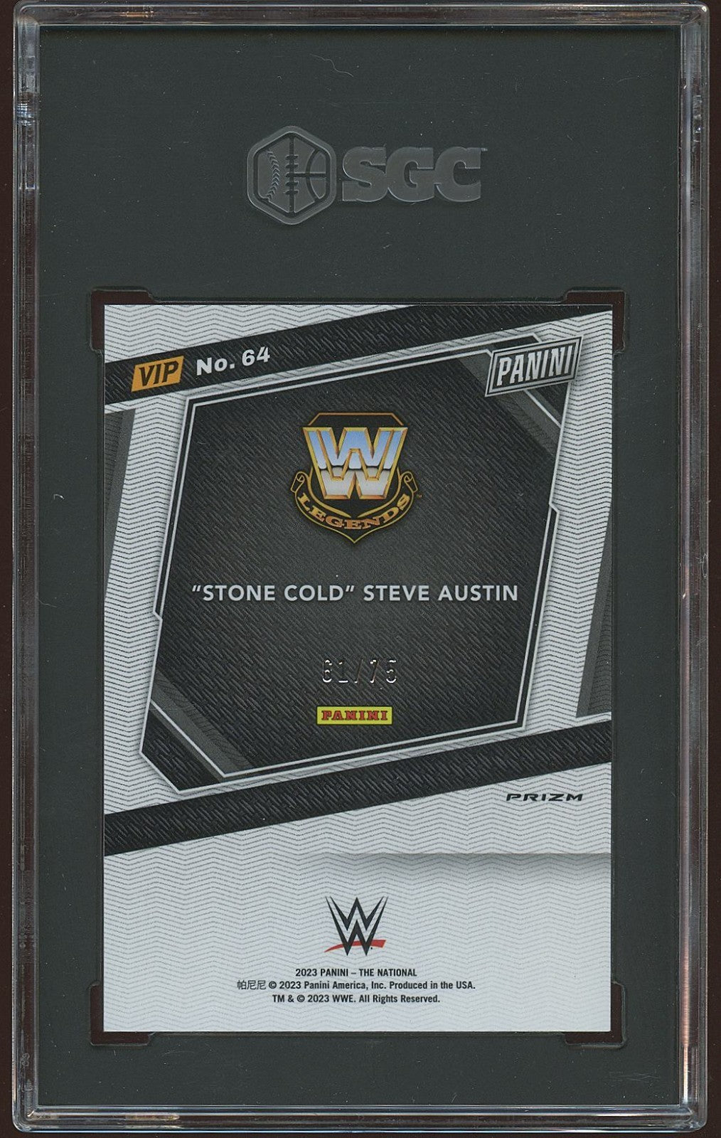 Stone Cold Steve Austin 2023 Panini The National Pink Ice Prizm 61/75 WW SGC 10