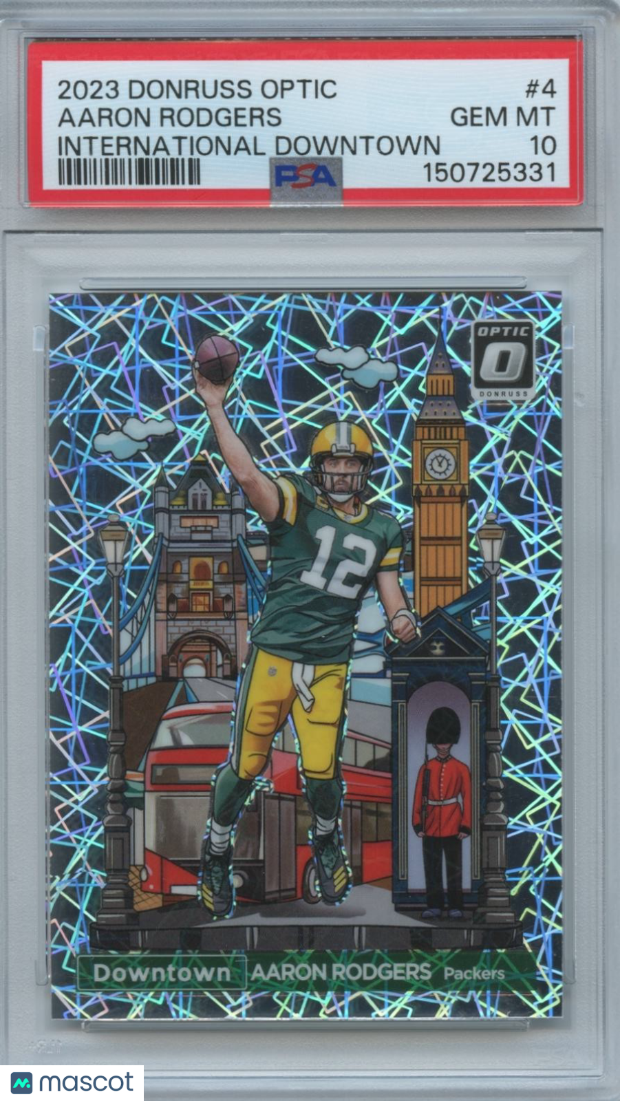 Aaron Rodgers 2023 Optic International DOWNTOWN SSP CASE HIT Packers PSA 10