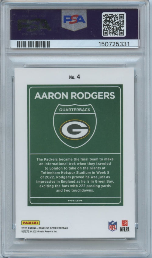 Aaron Rodgers 2023 Optic International DOWNTOWN SSP CASE HIT Packers PSA 10