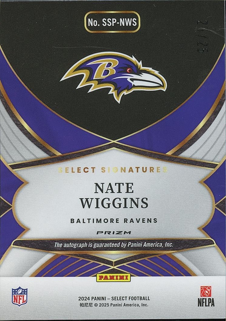 Nate Wiggins 2024 Select Tie-Dye Auto Autograph RC Baltimore Ravens 25/25