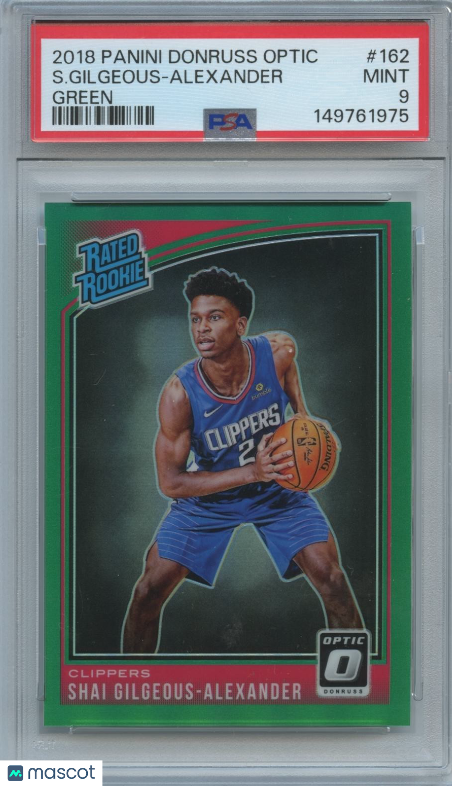 Shai Gilgeous-Alexander 2018-19 Optic Rated Rookie Green Prizm Thunder 4/5 PSA 9