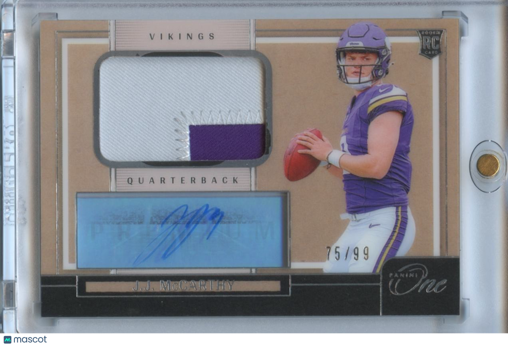 J.J. Mccarthy 2024 Panini One Auto Autograph Patch RC Minnesota Vikings 75/99