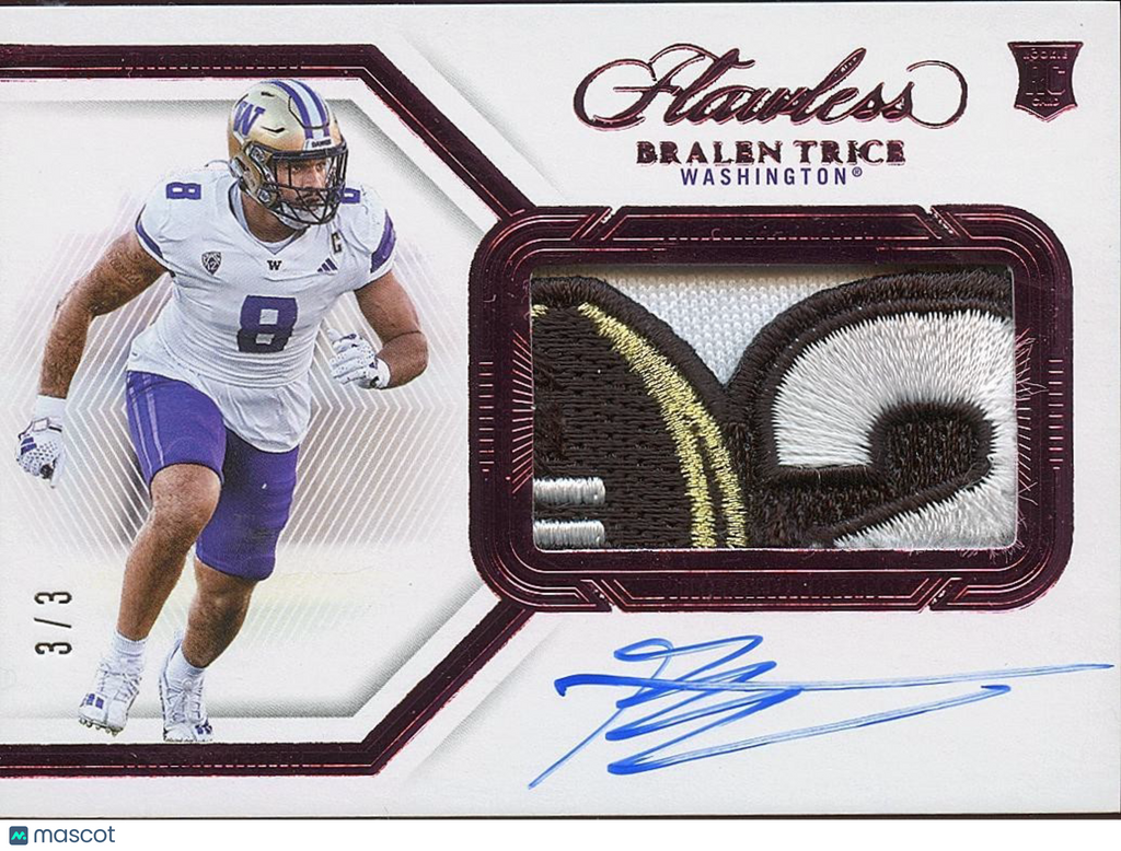 Bralen Trice 2024 Flawless LOGO Patch Auto Autograph RC Washington Huskies 3/3