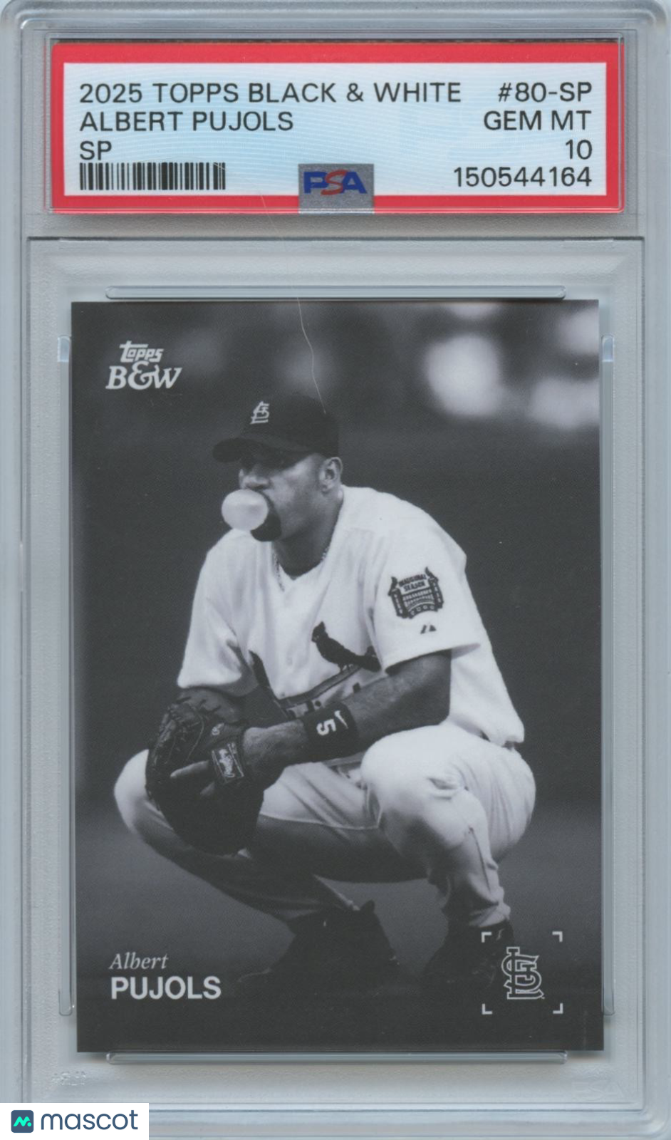 Albert Pujols 2025 Topps Black & White SP SHORTPRINT St. Louis Cardinals PSA 10
