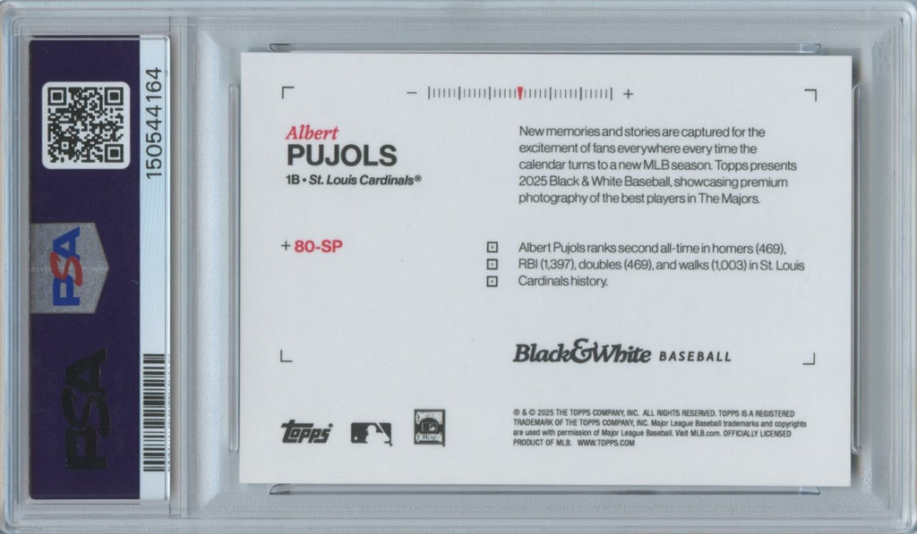 Albert Pujols 2025 Topps Black & White SP SHORTPRINT St. Louis Cardinals PSA 10