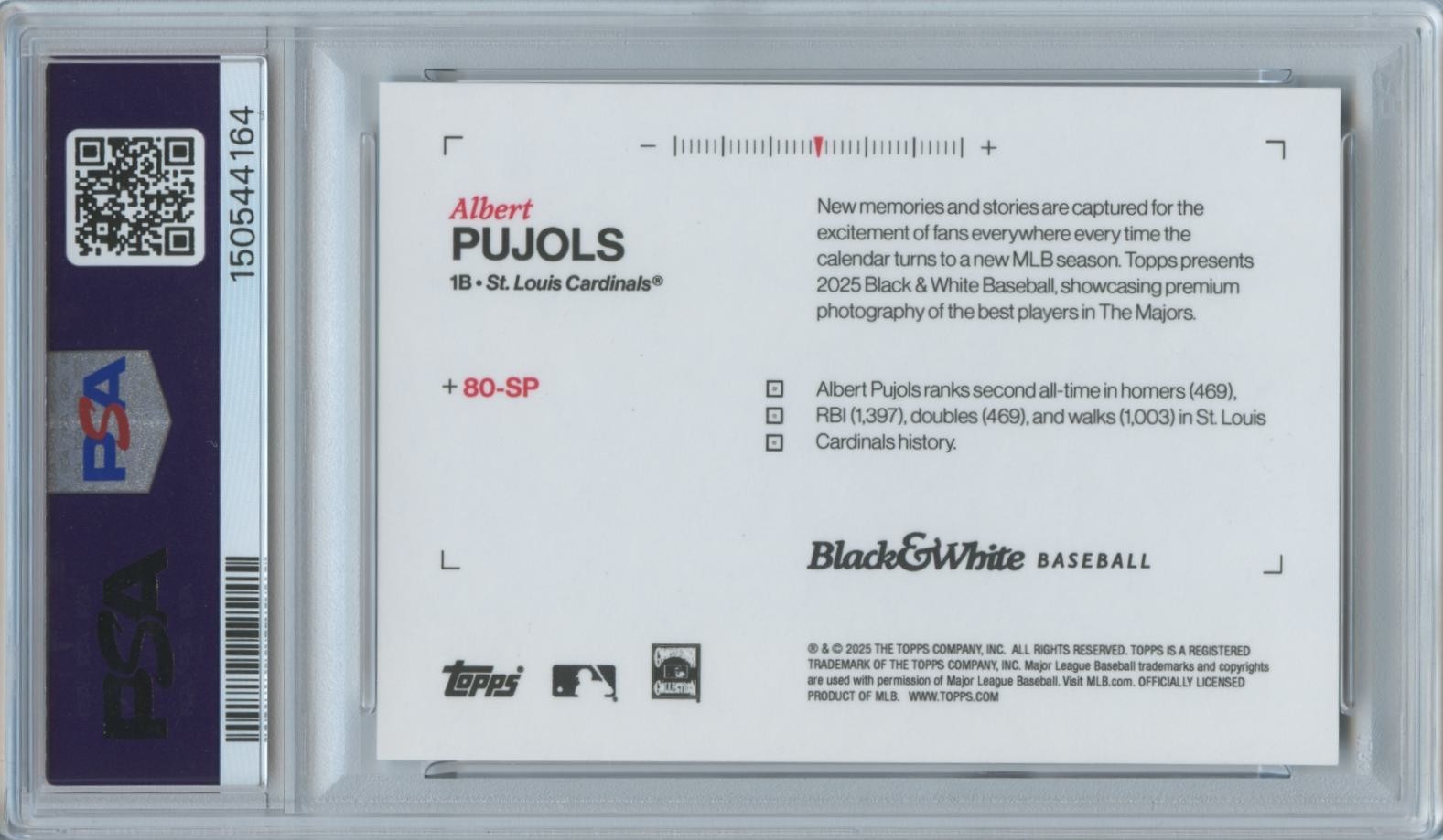 Albert Pujols 2025 Topps Black & White SP SHORTPRINT St. Louis Cardinals PSA 10