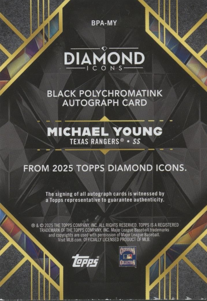 Michael Young 2025 Diamond Icons Auto Autograph Texas Rangers 5/15