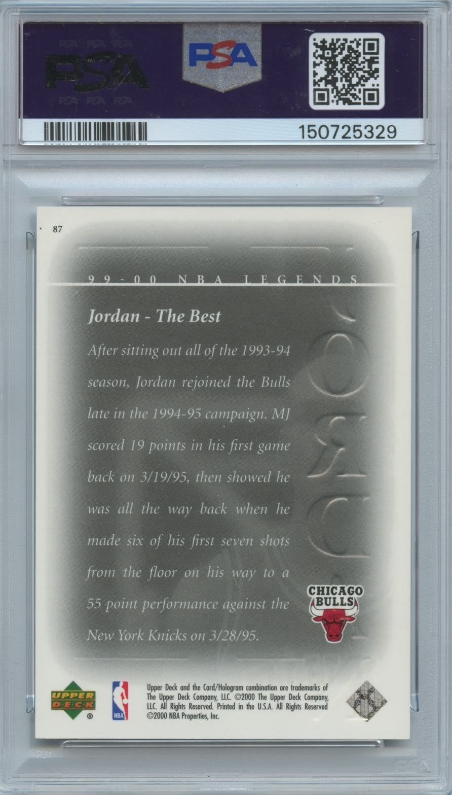 Michael Jordan 1999 UD Legends Commemorative Collections Bulls 46/50 PSA 7