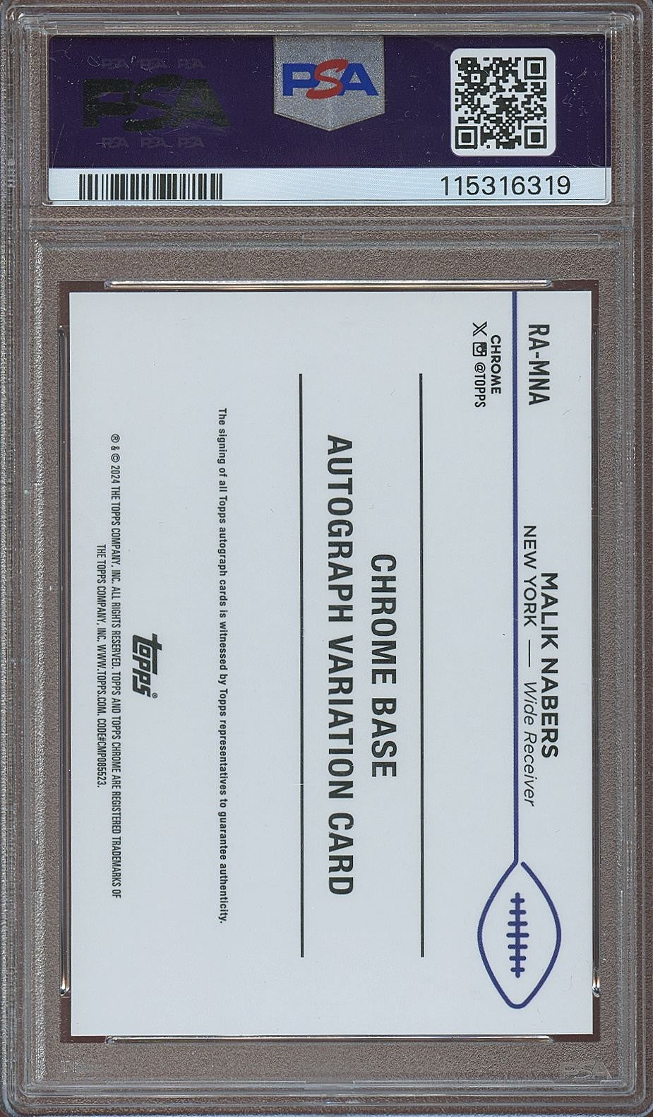 Malik Nabers 2024 Topps Chrome Green Auto Autograph RC Rookie 80/99 Giants PSA 9