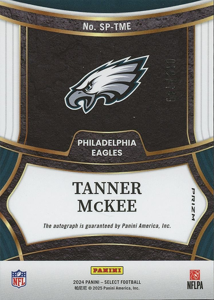 Tanner Mckee 2024 Select Blue Auto Autograph Philadelphia Eagles 19/149