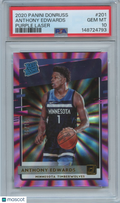 Anthony Edwards 2020-21 Donruss Rated Rookie Purple RC 21/99 Timberwolves PSA 10