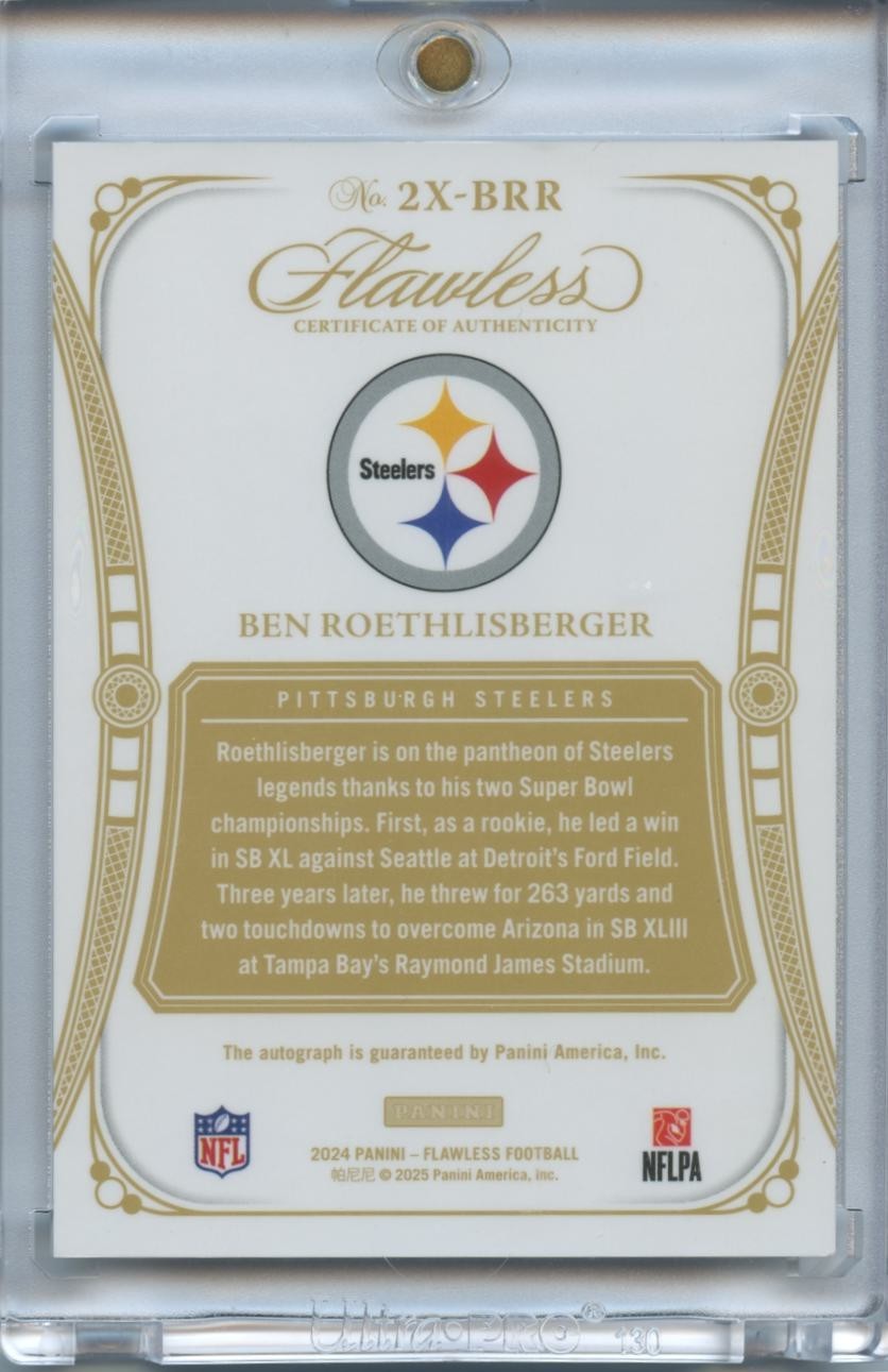 Ben Roethlisberger 2024 Flawless On Card Auto Autograph Pittsburgh Steelers /25