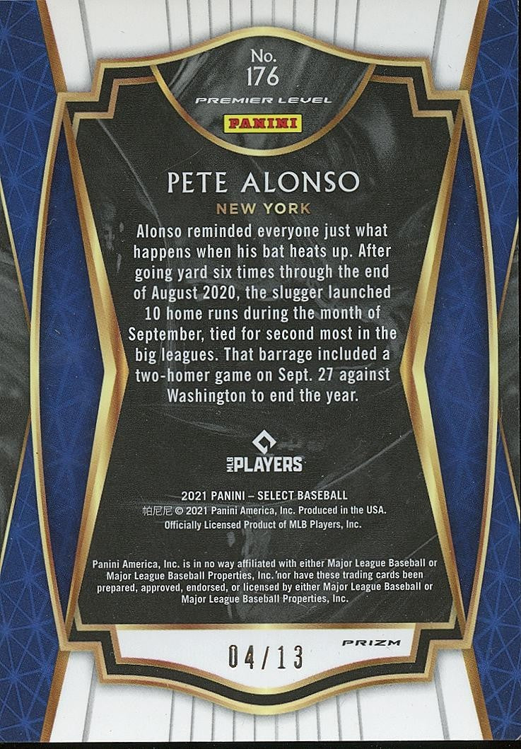 Pete Alonso 2021 Select Blue Pulsar Prizm SSP New York Mets 4/13