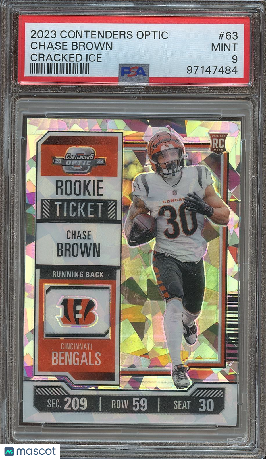 Chase Brown 2023 Contenders Optic Cracked Ice RC Rookie Bengals 19/22 PSA 9