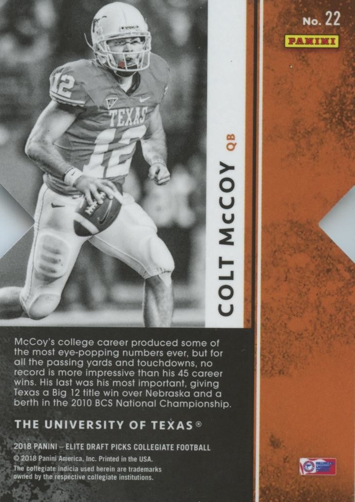 Colt Mccoy 2018 Elite GOLD Status Die-Cut Texas Longhorns 6/10 #22