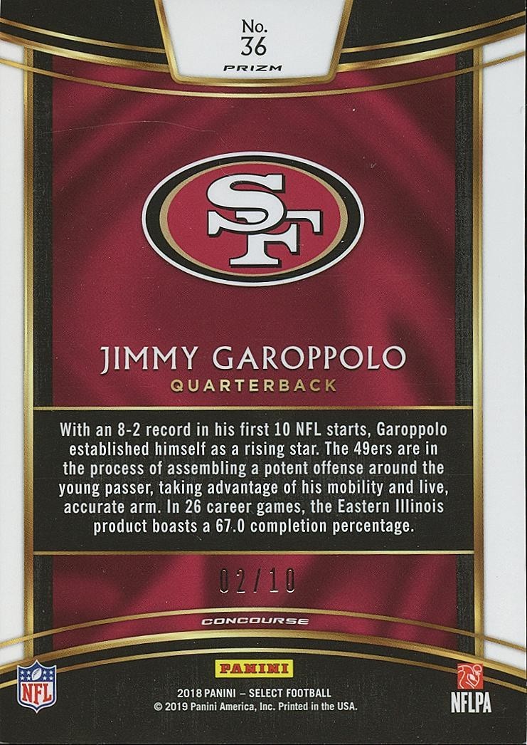 Jimmy Garoppolo 2018 Select GOLD Prizm SSP San Francisco 49ers 2/10 #36