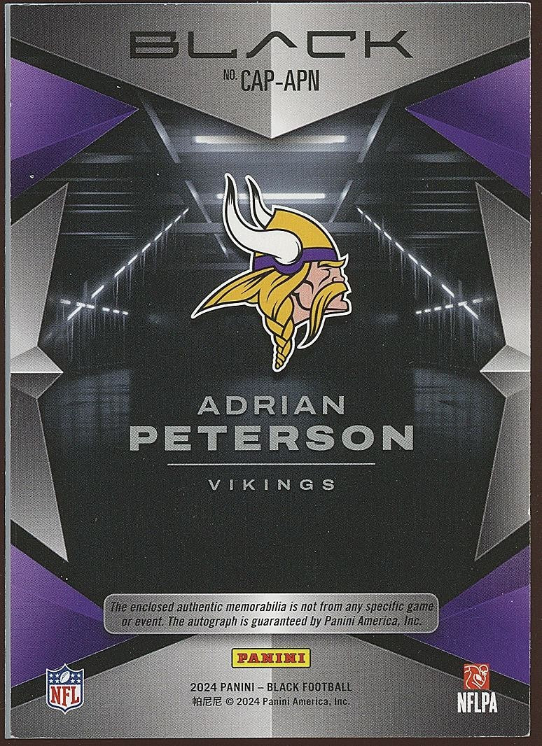 Adrian Peterson 2024 Black Capstones Auto Autograph Patch Vikings 15/25