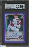 Cade Cavalli 2020 Bowman Chrome 1st Purple Auto Autograph 71/250 SGC 10 10
