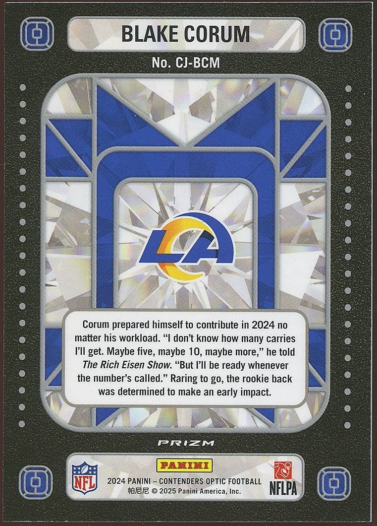 Blake Corum 2024 Contenders Crown Jewels SSP CASE HIT RC Los Angeles Rams