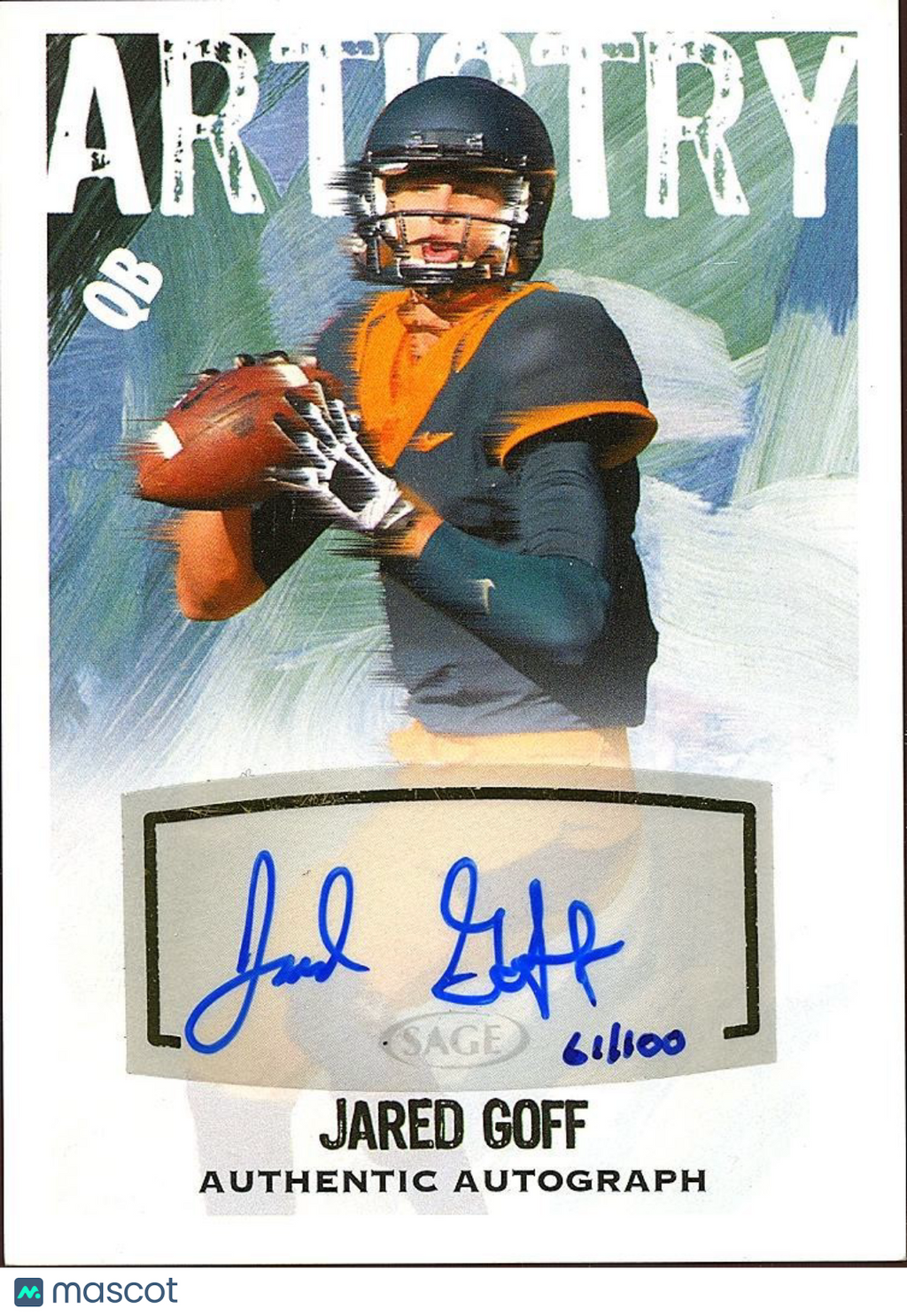Jared Goff 2016 SAGE Artistry Auto Autograph Rookie RC Cal Detroit Lions 61/100
