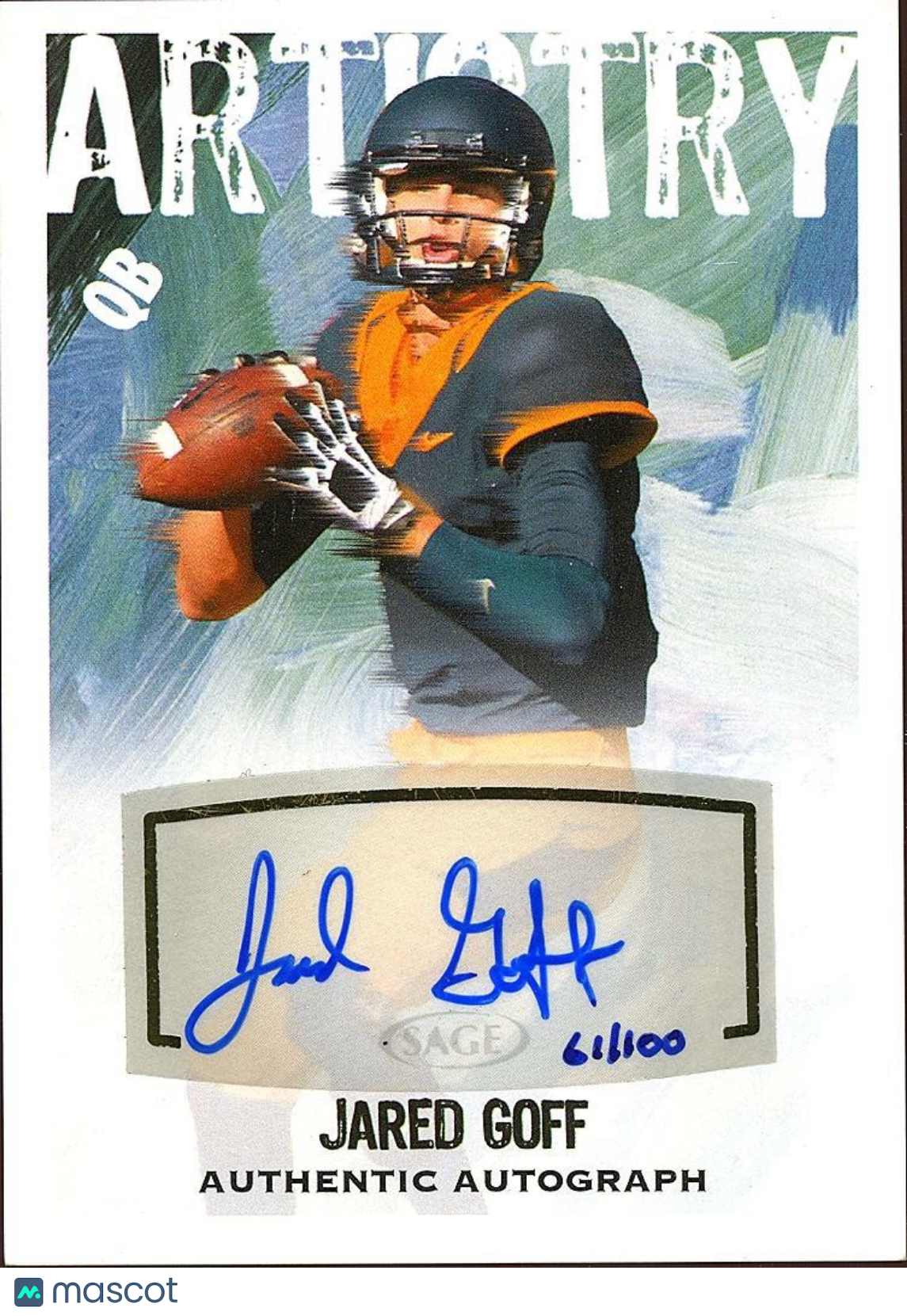 Jared Goff 2016 SAGE Artistry Auto Autograph Rookie RC Cal Detroit Lions 61/100