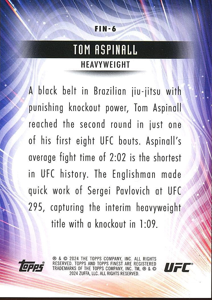 Tom Aspinall 2024 Topps Finest GOLD Glitter Refractor Finishers UFC MMA 12/50