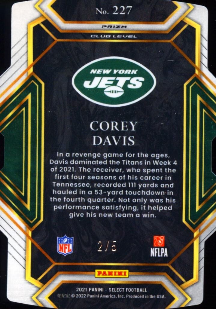 Corey Davis 2021 Select CLub Level Green Emerald Prizm SSP New York Jets 2/5