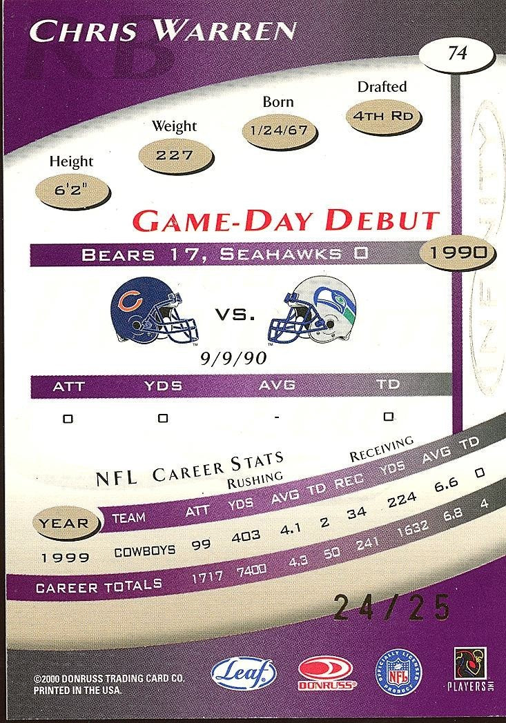 Chris Warren 2000 Quantum Leaf Infinity Purple Dallas Cowboys 24/25 #74