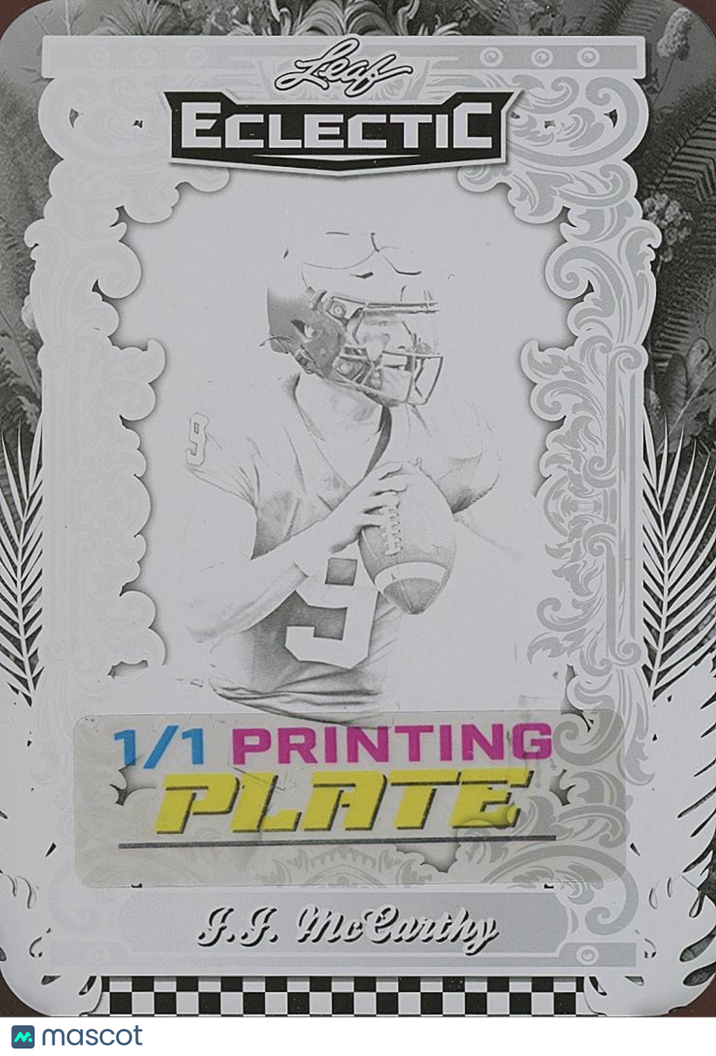 J.J. Mccarthy 2024 Leaf Eclectic Black Printing Plate Rookie RC Michigan 1/1