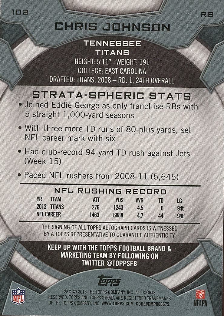 Chris Johnson 2013 Topps Strata BLUE Auto Autograph Tennessee Titans 11/75