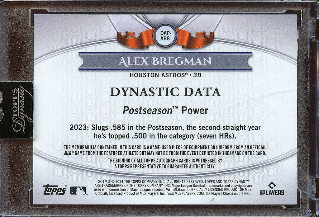 Alex Bregman 2024 Topps Dynasty Auto Autograph Game Worn Patch Astros 2/10